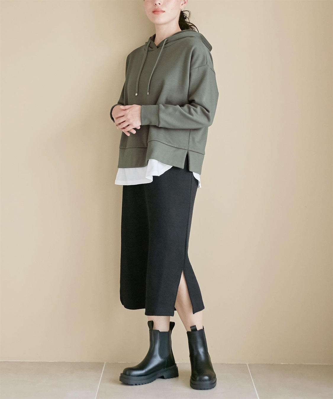 Rosemadame 裏起毛フーディー&リブタイトスカートドッキングワンピース（マタニティ/授乳服）授乳口付き 授乳楽々 妊婦服 産前・産後対応_sub_1