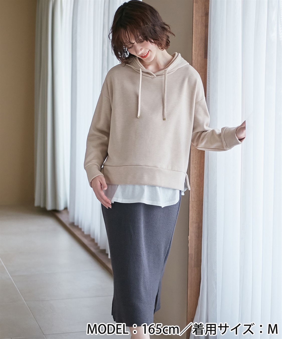 Rosemadame 裏起毛フーディー&リブタイトスカートドッキングワンピース（マタニティ/授乳服）授乳口付き 授乳楽々 妊婦服 産前・産後対応_sub_2