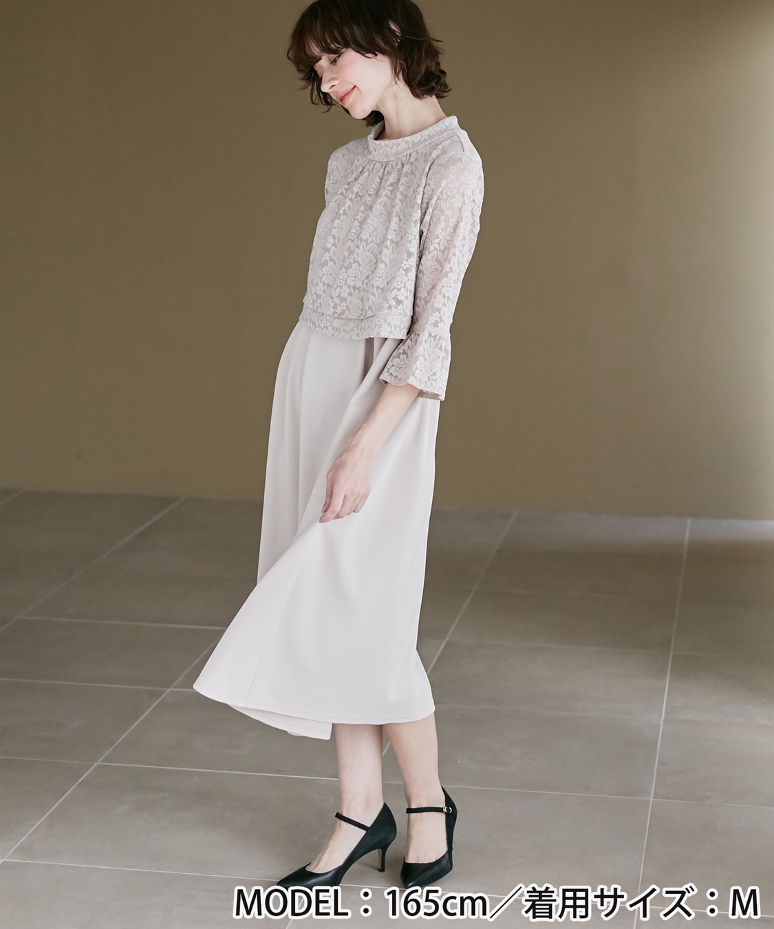 レースフレアワンピース(オケージョンドレス/結婚式)(マタニティ/授乳服)授乳口付き 授乳楽々 妊婦服 産前・産後対応