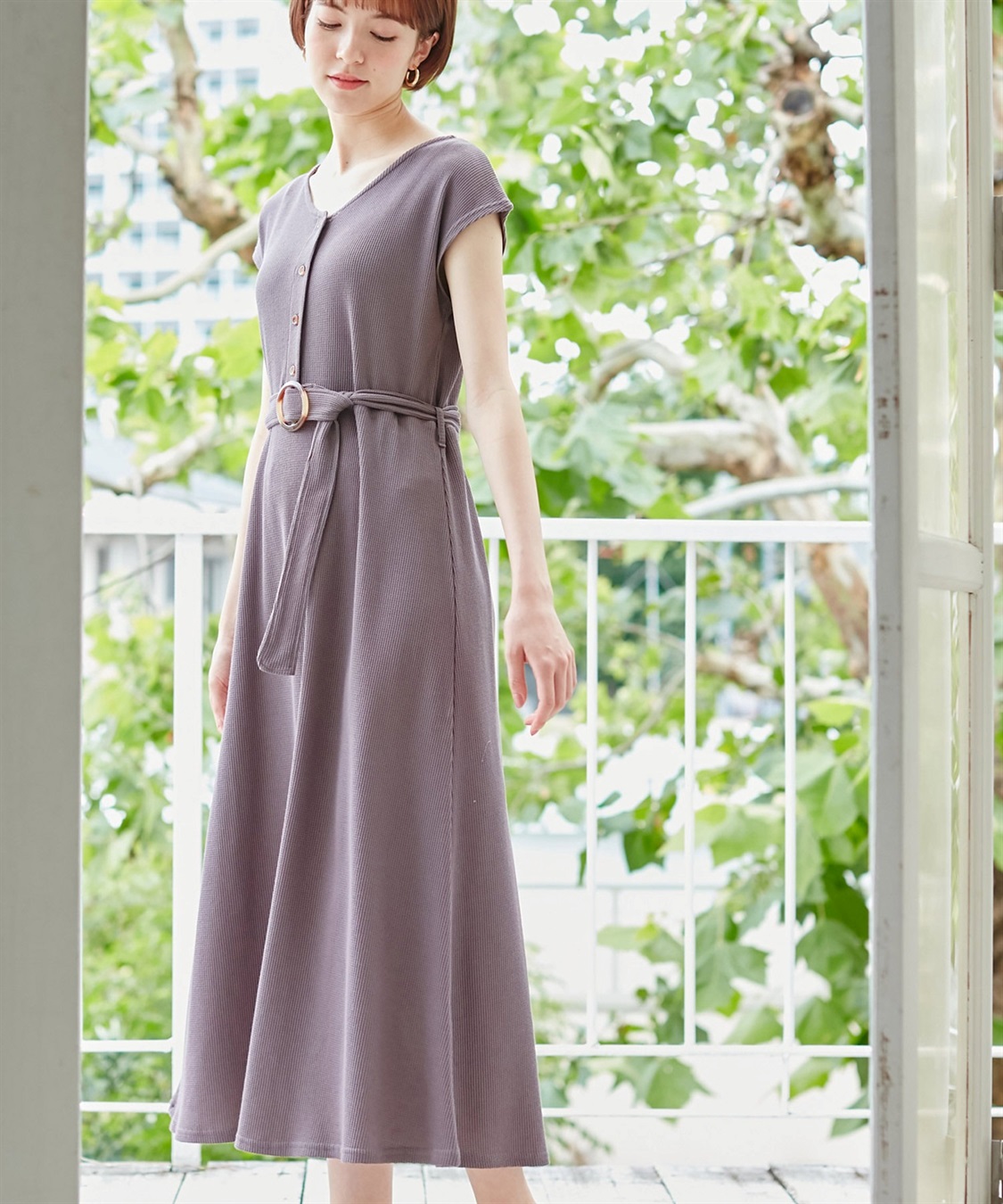 2WAYワッフルワンピース（マタニティ/授乳服）授乳口付き 授乳楽々 妊婦服 産前・産後対応 Rosemadame｜クロスプラス公式通販サイト