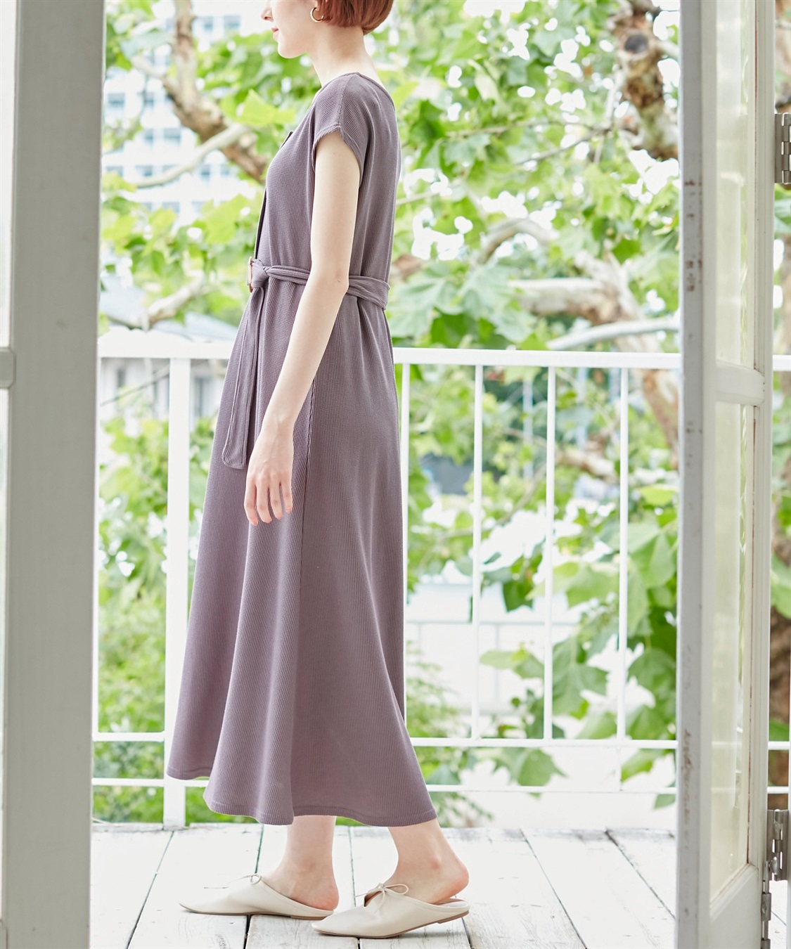 2WAYワッフルワンピース（マタニティ/授乳服）授乳口付き 授乳楽々 妊婦服 産前・産後対応 Rosemadame｜クロスプラス公式通販サイト