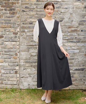 Rosemadame Vネックスムースワンピース/ジャンパースカート（マタニティ/授乳服）授乳楽々 妊婦服 産前・産後対応_subthumb_1