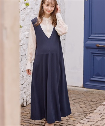 Rosemadame Vネックスムースワンピース/ジャンパースカート（マタニティ/授乳服）授乳楽々 妊婦服 産前・産後対応_subthumb_2