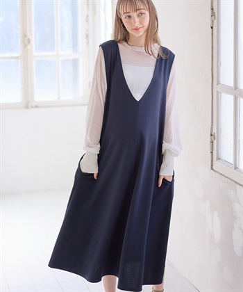 Rosemadame Vネックスムースワンピース/ジャンパースカート（マタニティ/授乳服）授乳楽々 妊婦服 産前・産後対応_subthumb_4