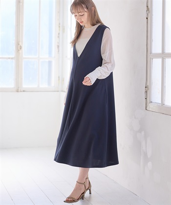Rosemadame Vネックスムースワンピース/ジャンパースカート（マタニティ/授乳服）授乳楽々 妊婦服 産前・産後対応_subthumb_5