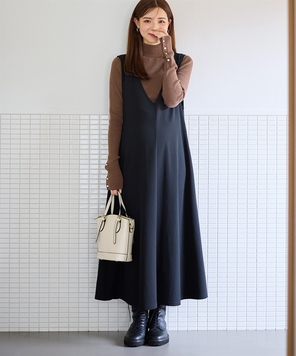 Rosemadame Vネックスムースワンピース/ジャンパースカート（マタニティ/授乳服）授乳楽々 妊婦服 産前・産後対応_sub_15