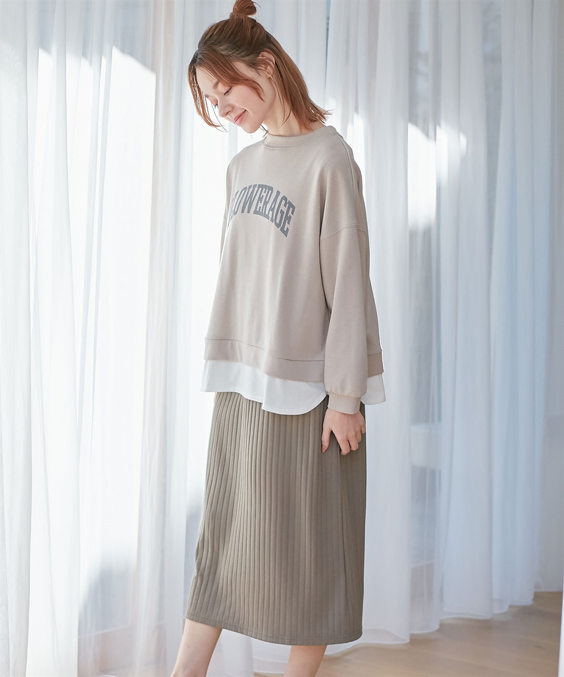 Rosemadame カレッジロゴプリント レイヤードワンピース　授乳口付き（マタニティ/授乳服）授乳楽々 妊婦服 産前・産後対応_sub_1