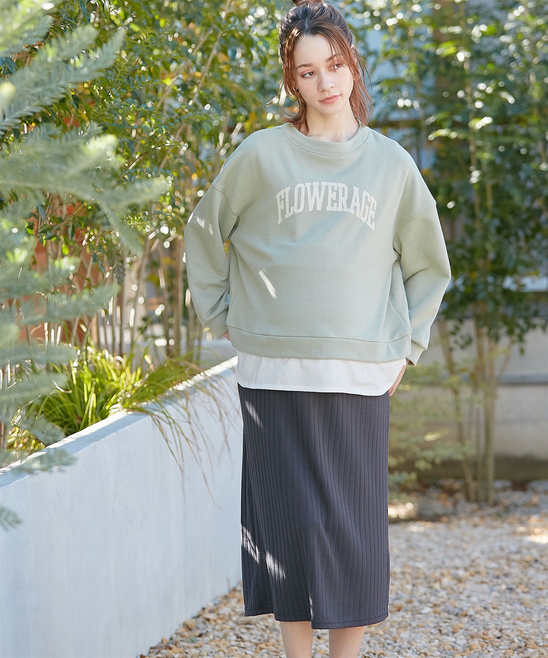 値下げ マタニティ カレッジロゴプリント レイヤードワンピース 授乳口付き 授乳服 授乳楽々 妊婦服 産前 産後対応