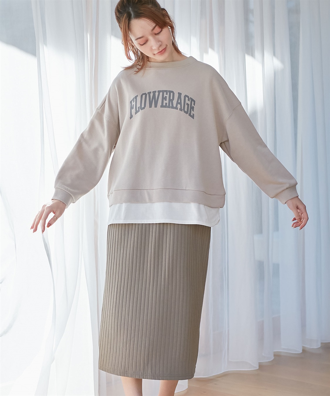 Rosemadame カレッジロゴプリント レイヤードワンピース　授乳口付き（マタニティ/授乳服）授乳楽々 妊婦服 産前・産後対応_sub_25