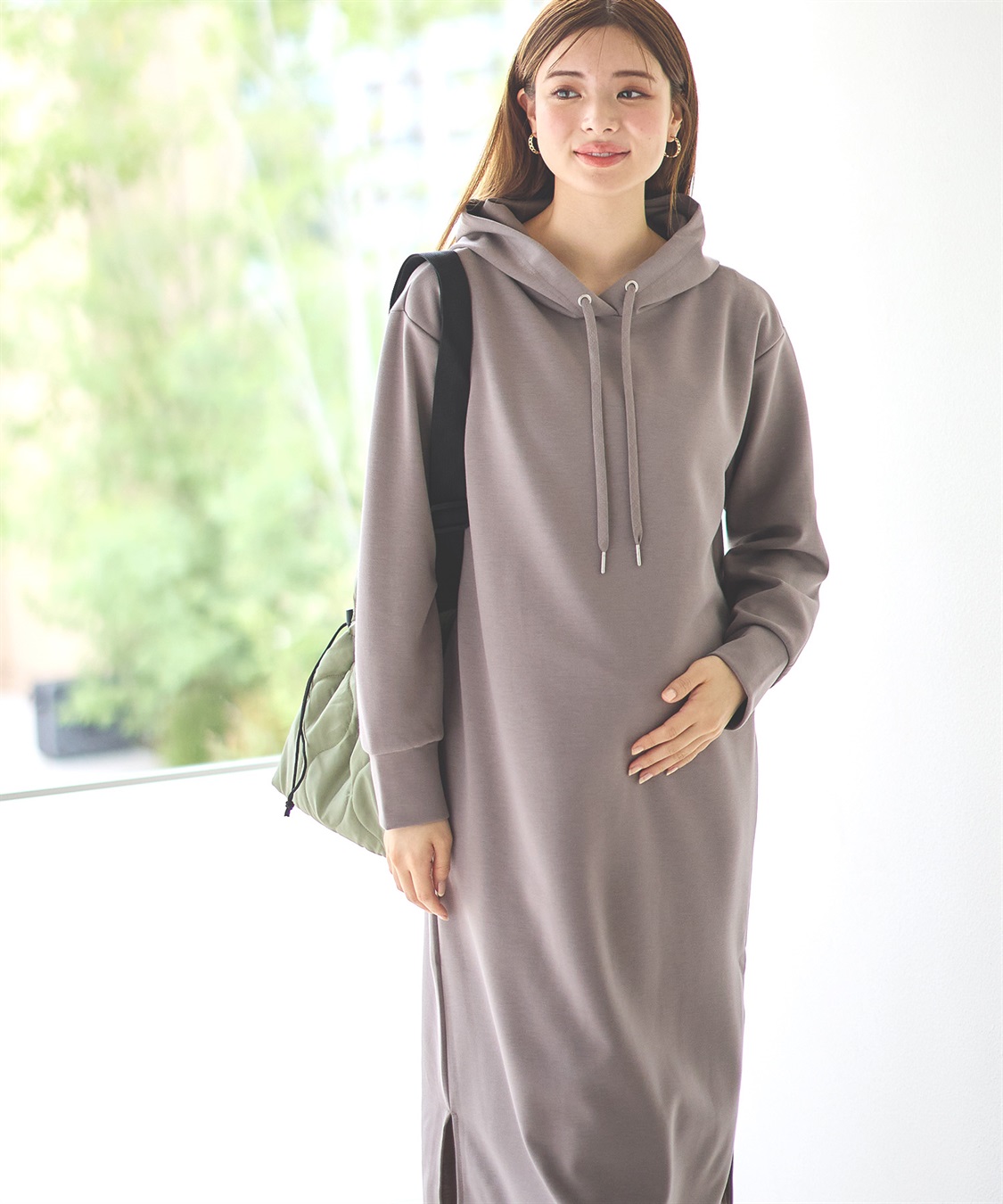 Rosemadame ダンボールパーカーワンピース（マタニティ/授乳服） 授乳口付き 授乳楽々 妊婦服 産前・産後対応_sub_2