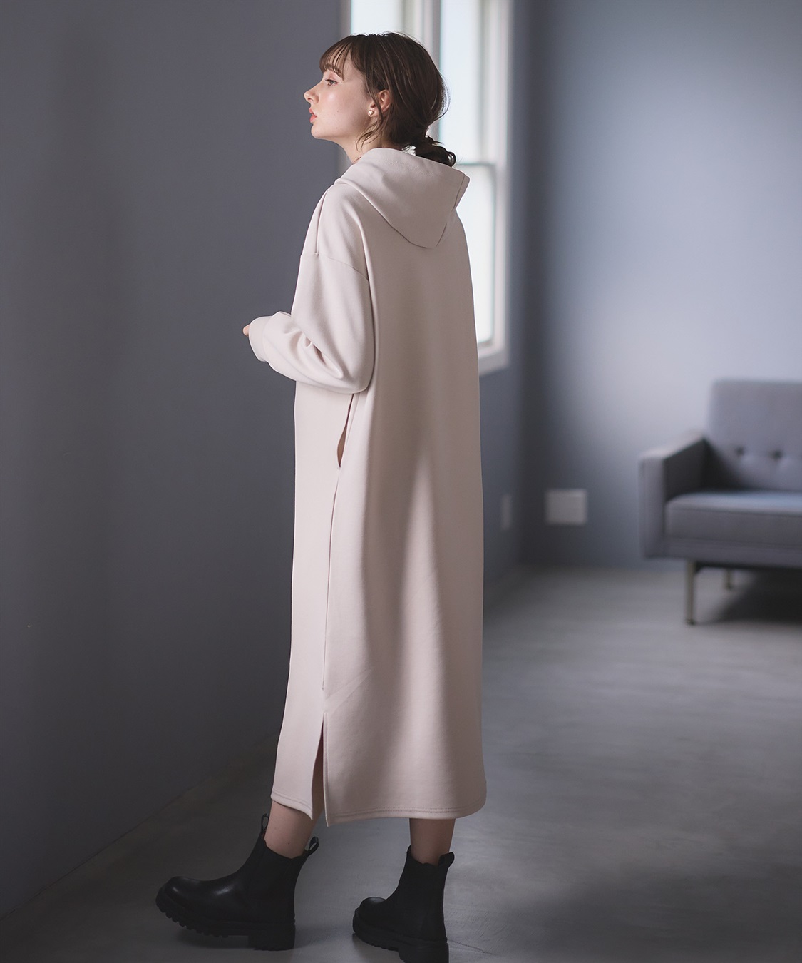 Rosemadame ダンボールパーカーワンピース（マタニティ/授乳服） 授乳口付き 授乳楽々 妊婦服 産前・産後対応_sub_4