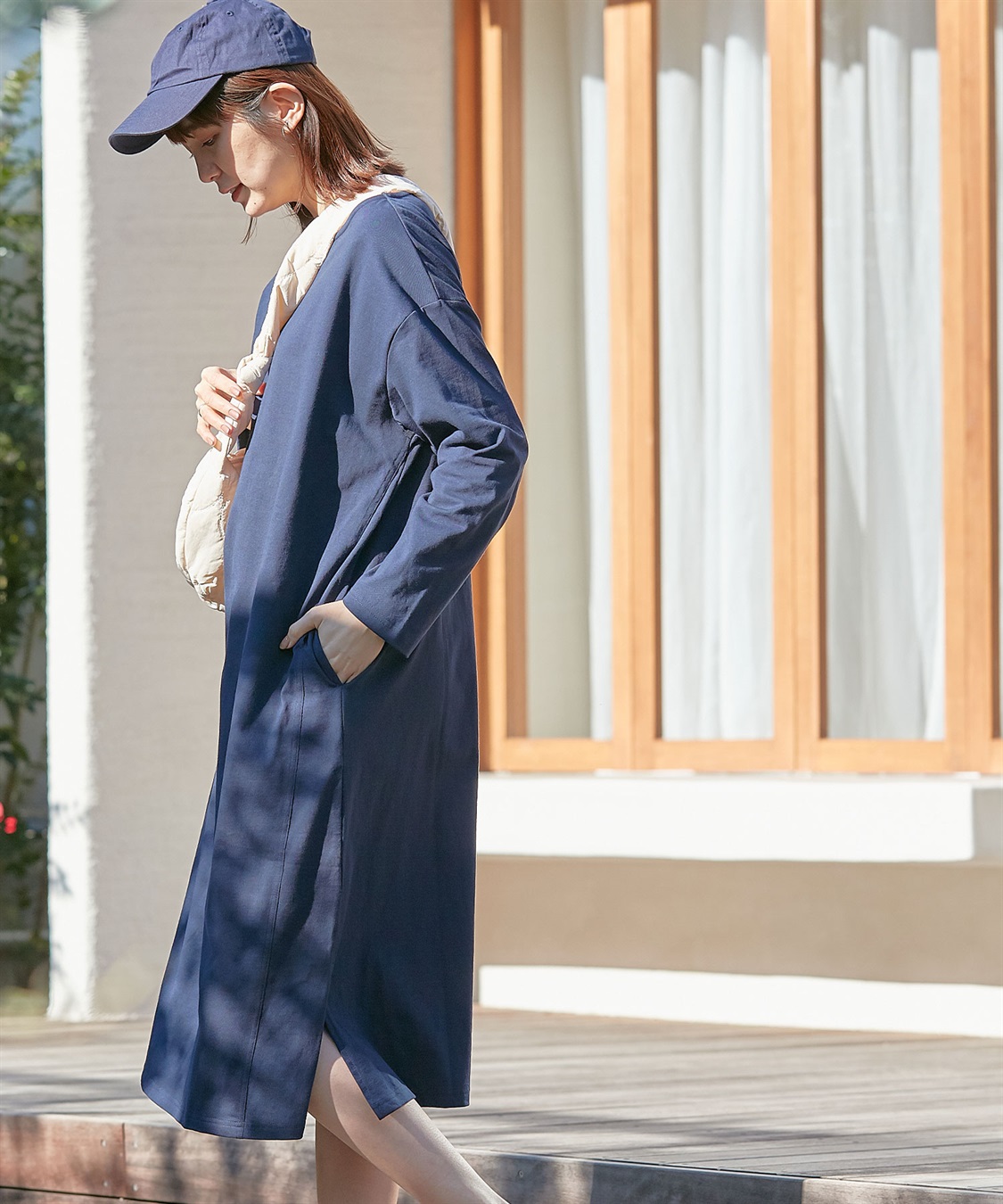 Rosemadame コットン100％ パネルボーダー/無地 長袖ワンピース（マタニティ/授乳服）授乳楽々 妊婦服 産前・産後対応_sub_19