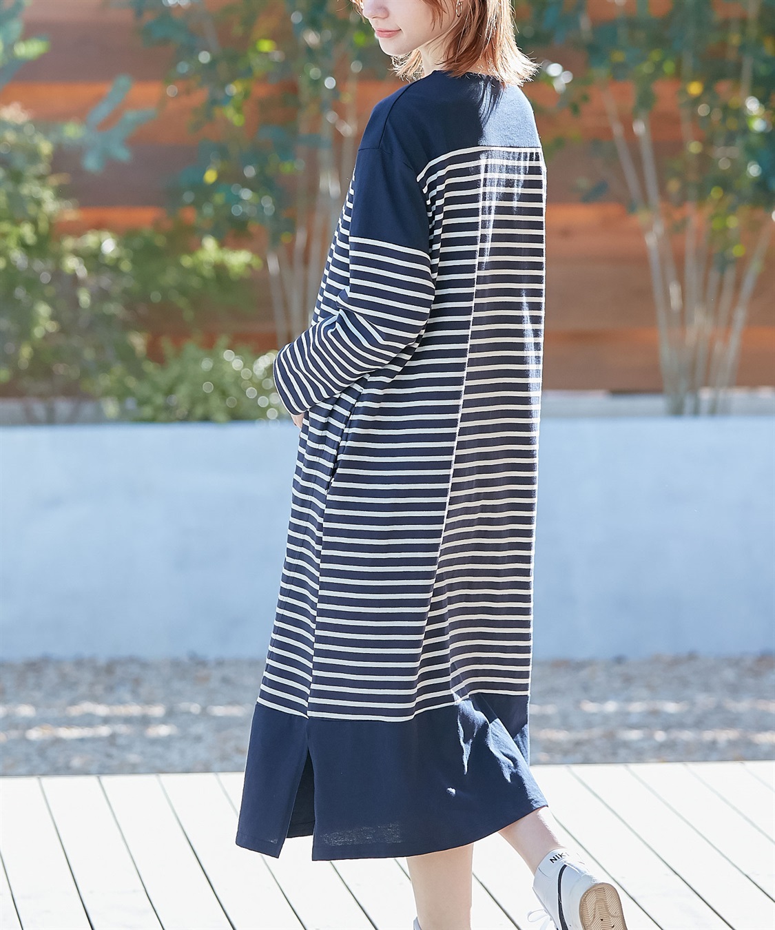 Rosemadame コットン100％ パネルボーダー/無地 長袖ワンピース（マタニティ/授乳服）授乳楽々 妊婦服 産前・産後対応_sub_22