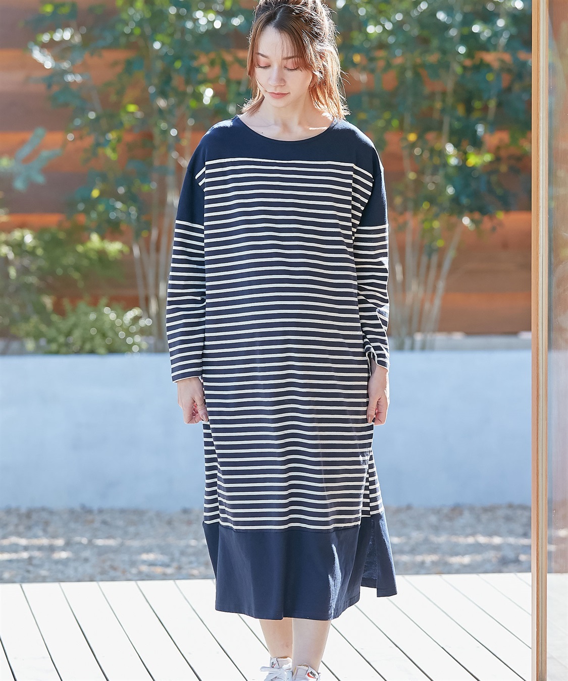 Rosemadame コットン100％ パネルボーダー/無地 長袖ワンピース（マタニティ/授乳服）授乳楽々 妊婦服 産前・産後対応_sub_23