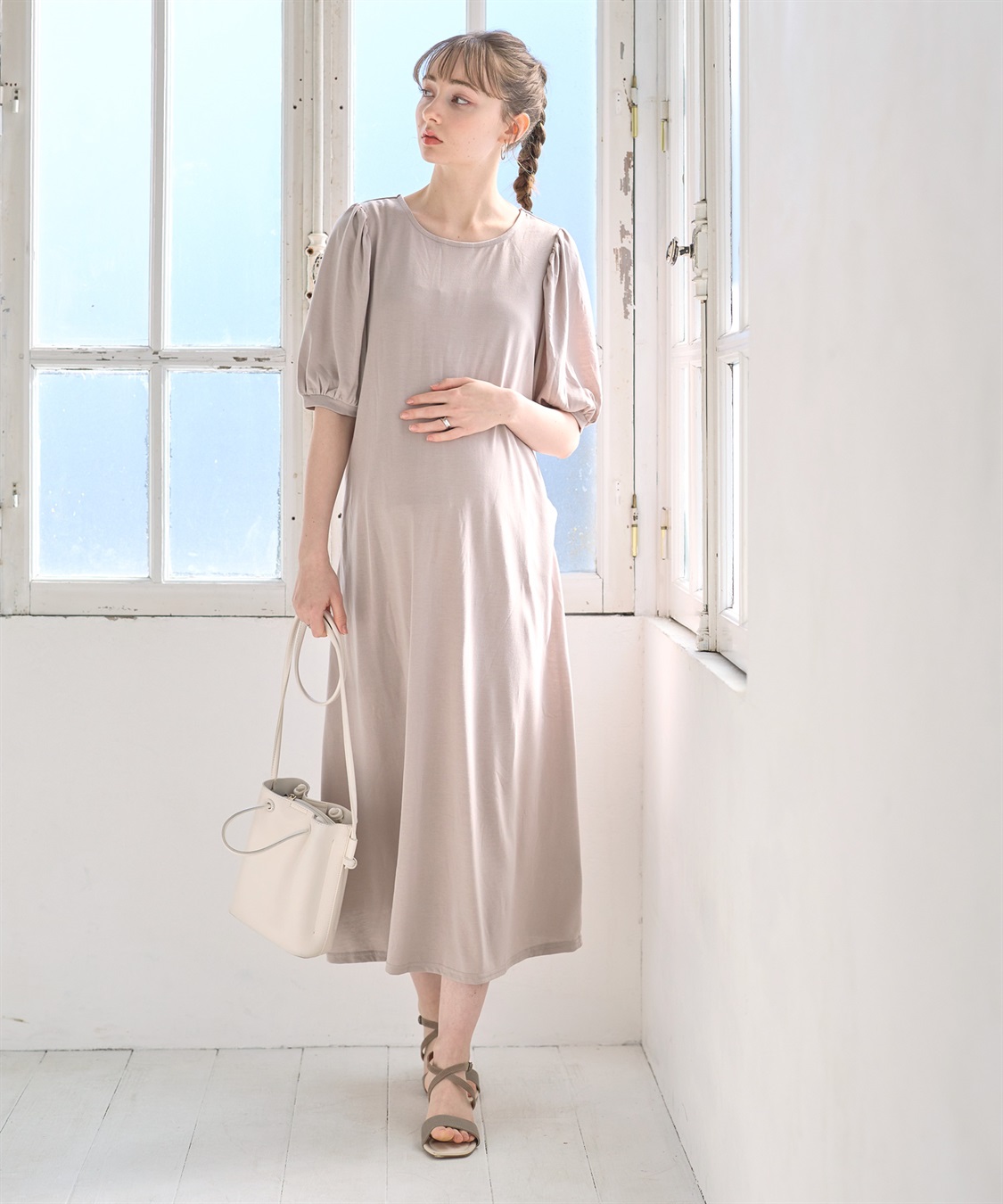 Rosemadame 汗染み防止加工ボリュームスリーブフレアワンピース（マタニティ&授乳服）_sub_9