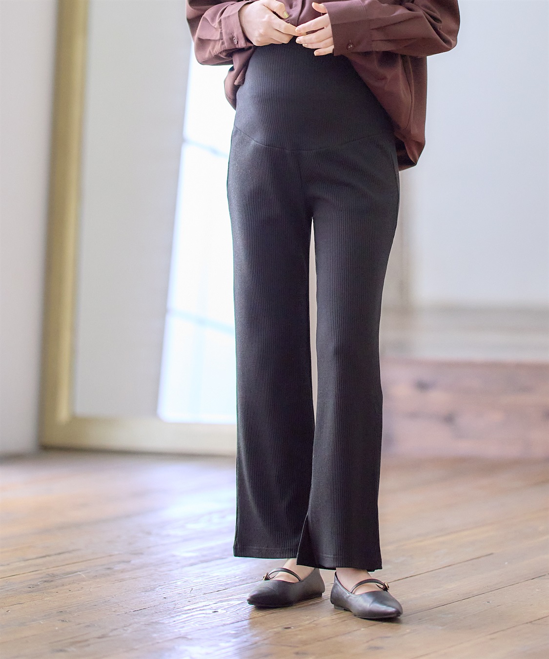 Rosemadame マタニティから産後まで  リブフレアらくちんパンツ 妊婦服 産前・産後対応（マタニティ～産後）_sub_1