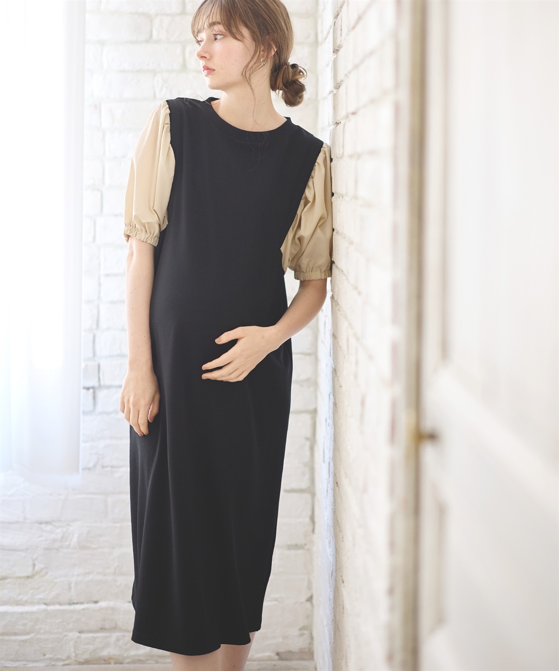 Rosemadame 異素材ボリュームスリーブ強撚スムースワンピース_sub_2