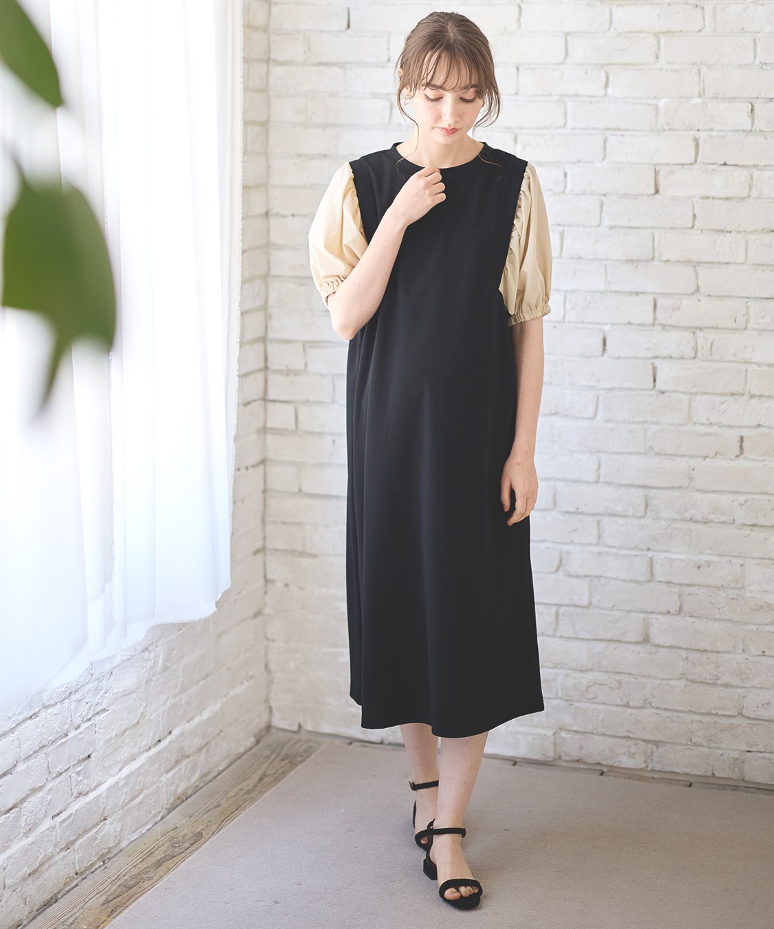 Rosemadame 異素材ボリュームスリーブ強撚スムースワンピース_sub_3