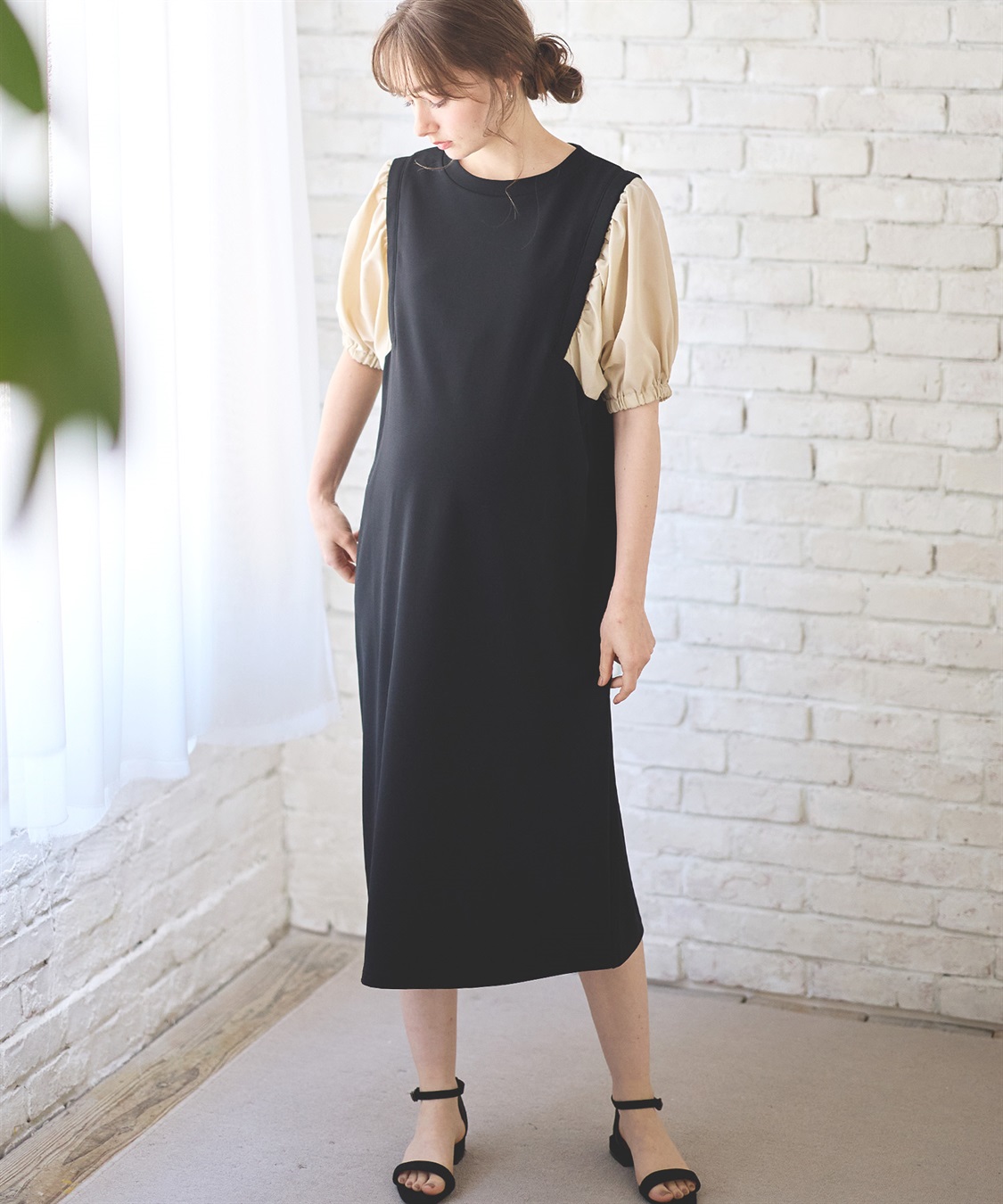 Rosemadame 異素材ボリュームスリーブ強撚スムースワンピース_sub_4