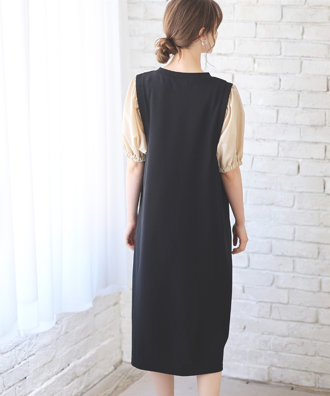 Rosemadame 異素材ボリュームスリーブ強撚スムースワンピース_sub_5