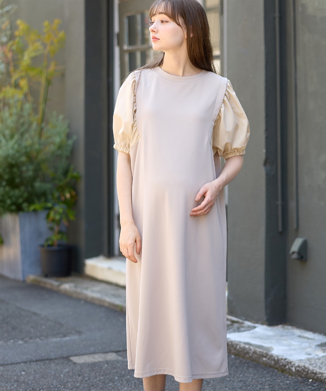 Rosemadame 異素材ボリュームスリーブ強撚スムースワンピース_sub_6