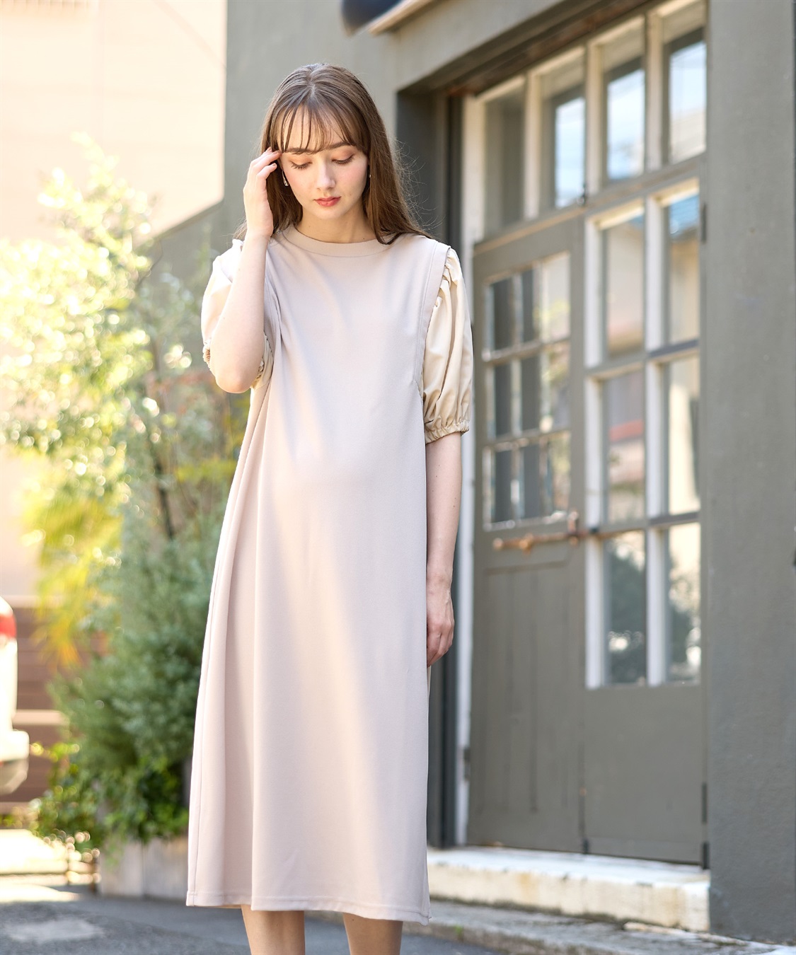 Rosemadame 異素材ボリュームスリーブ強撚スムースワンピース_sub_10