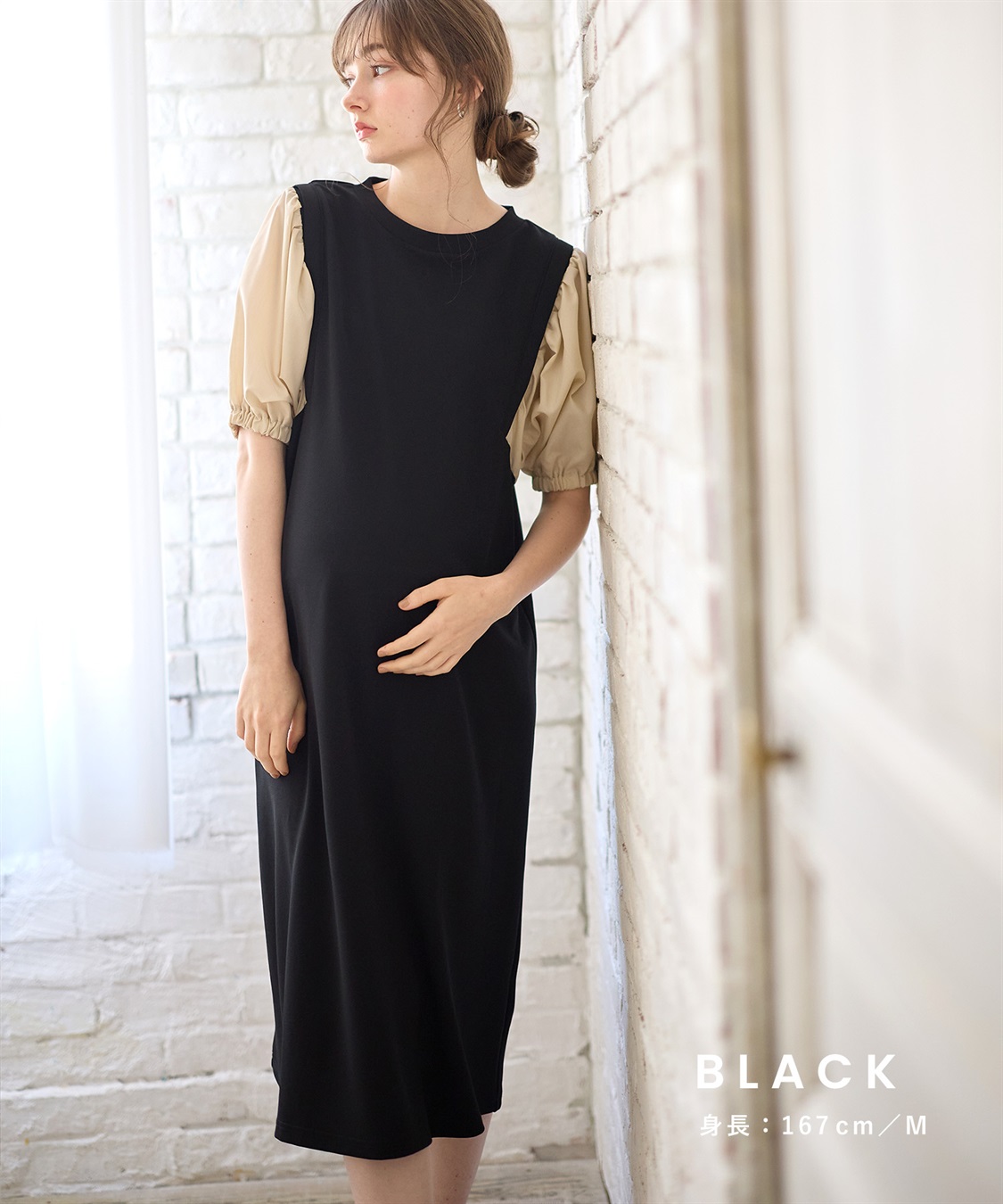 Rosemadame 異素材ボリュームスリーブ強撚スムースワンピース_sub_13