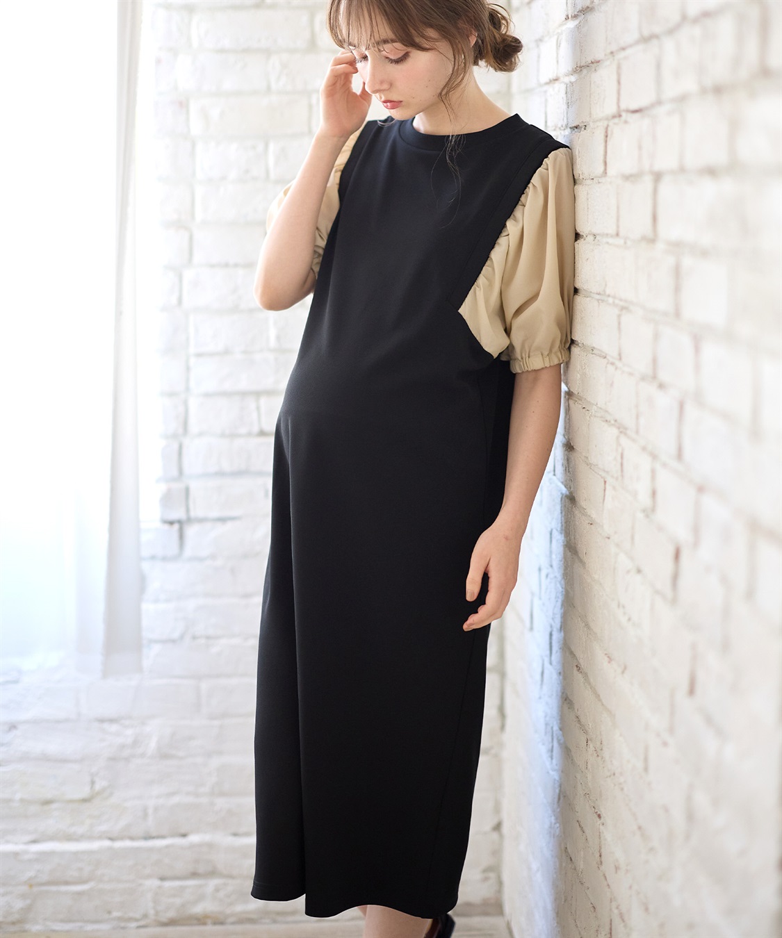 Rosemadame 異素材ボリュームスリーブ強撚スムースワンピース_sub_22