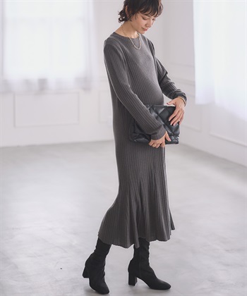 Rosemadame リブニット マーメイドワンピース(マタニティ&授乳服）授乳口付き 授乳楽々 妊婦服 産前・産後対応_subthumb_1