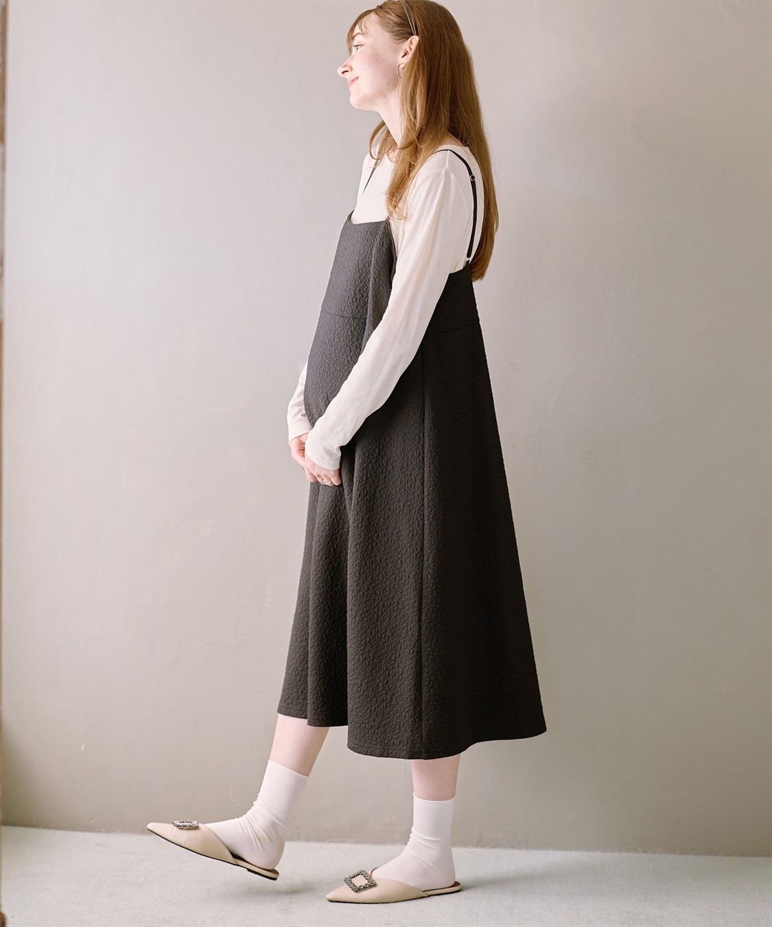 Rosemadame 【セットアイテム】ぽこぽこジャガードキャミワンピ×リブカットソー(マタニティ/授乳服）授乳楽々 妊婦服 産前・産後対応_sub_12