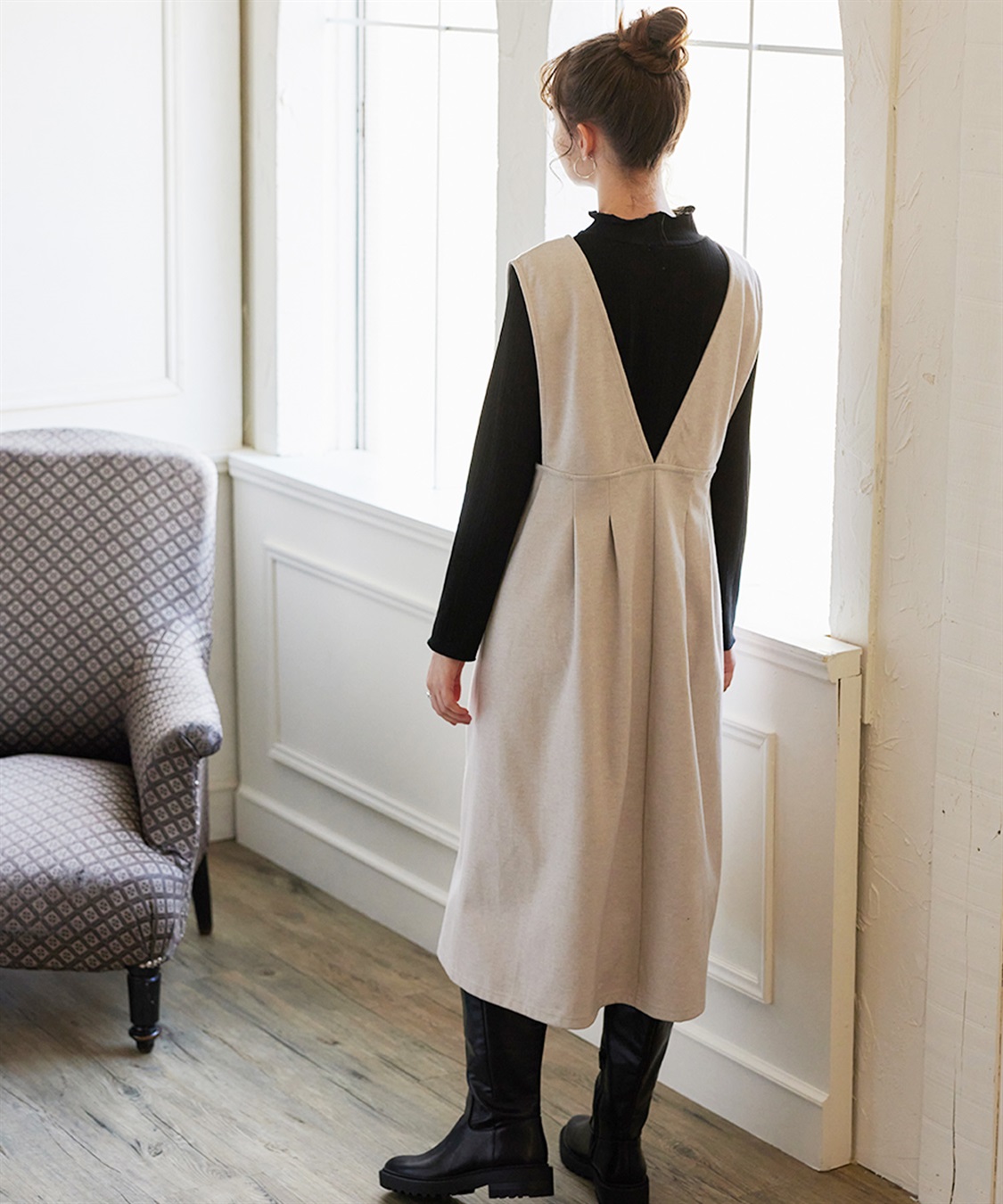 Rosemadame 【セットアイテム】Vネックワンピース×メロウフリルプチハイネックカットソー ジャンパースカートドレス アンサンブル(マタニティ/授乳服）授乳口付き 授乳楽々 妊婦服 産前・産後対応_sub_7