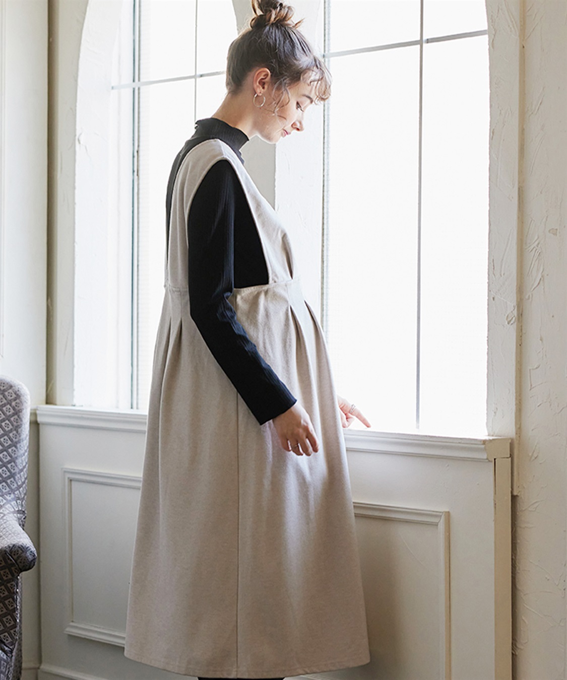 Rosemadame 【セットアイテム】Vネックワンピース×メロウフリルプチハイネックカットソー ジャンパースカートドレス アンサンブル(マタニティ/授乳服）授乳口付き 授乳楽々 妊婦服 産前・産後対応_sub_9