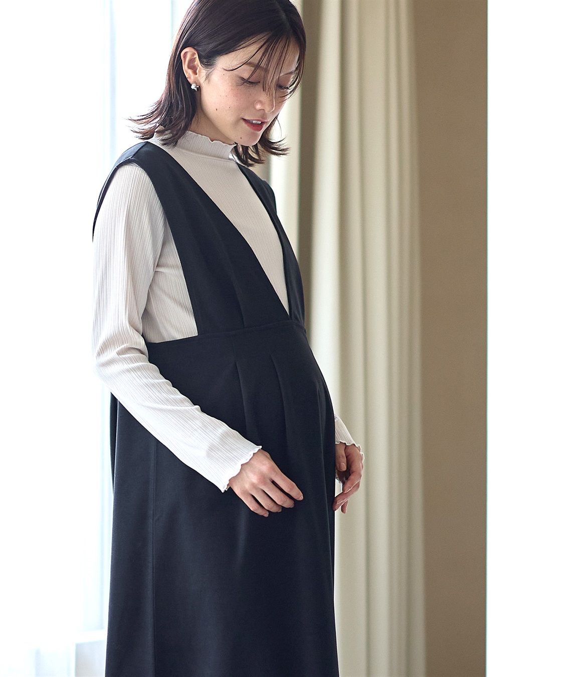 Rosemadame 【セットアイテム】Vネックワンピース×メロウフリルプチハイネックカットソー ジャンパースカートドレス アンサンブル(マタニティ/授乳服）授乳口付き 授乳楽々 妊婦服 産前・産後対応_sub_12