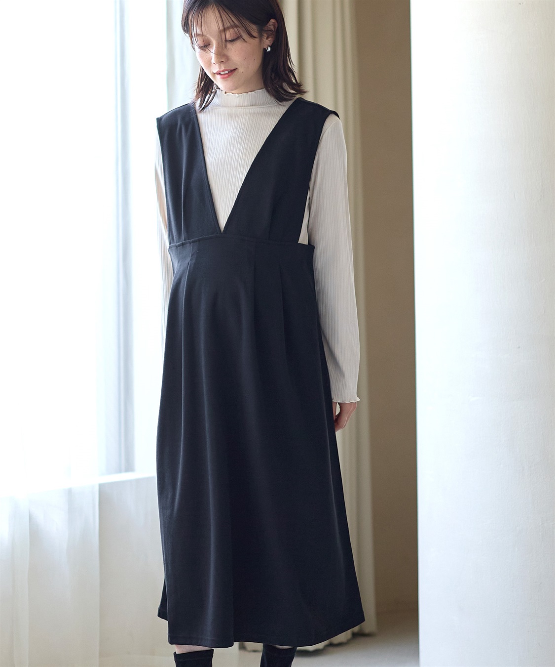 Rosemadame 【セットアイテム】Vネックワンピース×メロウフリルプチハイネックカットソー ジャンパースカートドレス アンサンブル(マタニティ/授乳服）授乳口付き 授乳楽々 妊婦服 産前・産後対応_sub_13