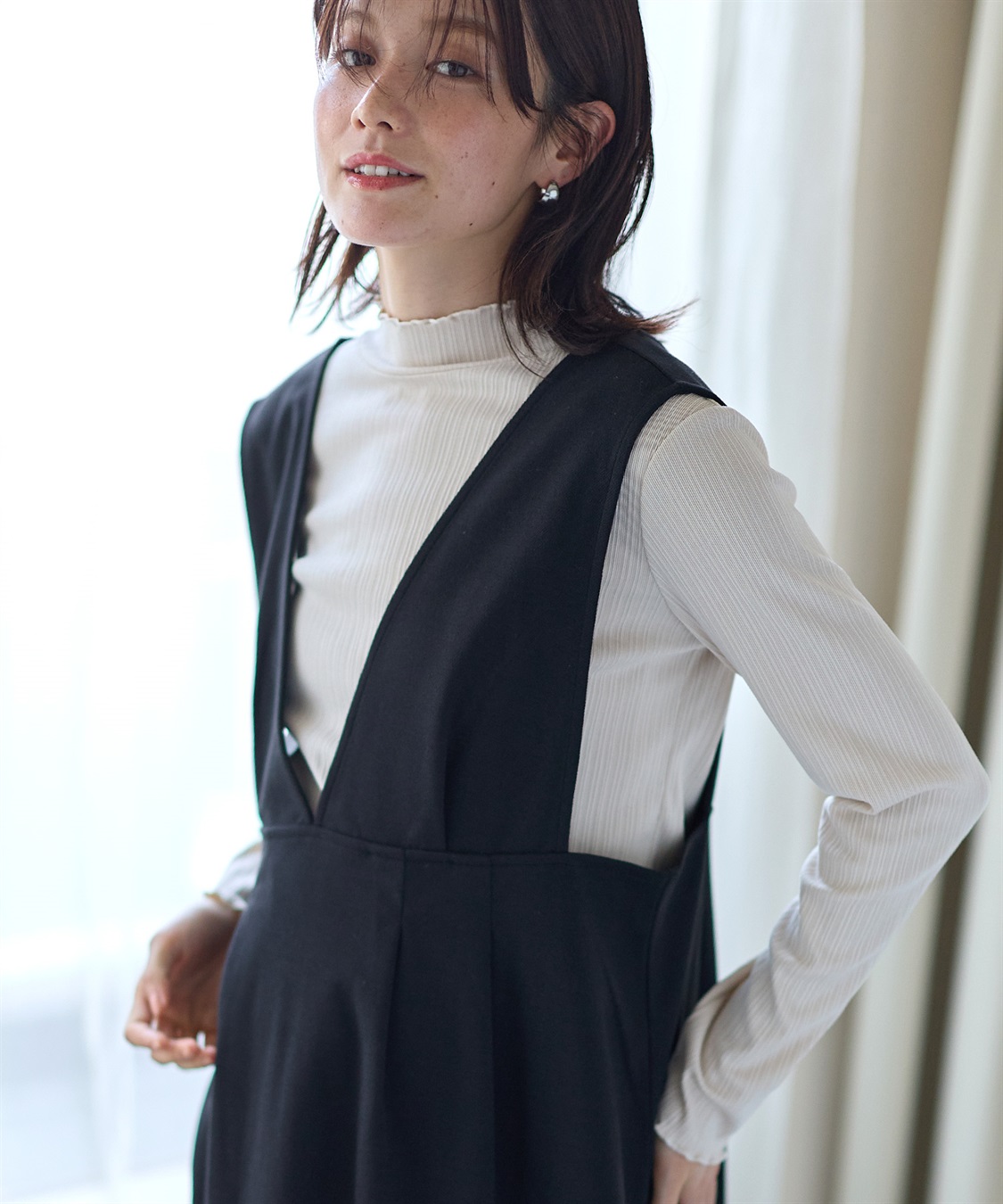 Rosemadame 【セットアイテム】Vネックワンピース×メロウフリルプチハイネックカットソー ジャンパースカートドレス アンサンブル(マタニティ/授乳服）授乳口付き 授乳楽々 妊婦服 産前・産後対応_sub_14