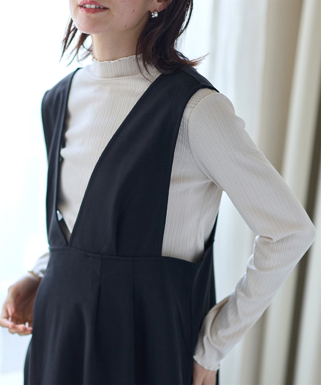 Rosemadame 【セットアイテム】Vネックワンピース×メロウフリルプチハイネックカットソー ジャンパースカートドレス アンサンブル(マタニティ/授乳服）授乳口付き 授乳楽々 妊婦服 産前・産後対応_sub_19