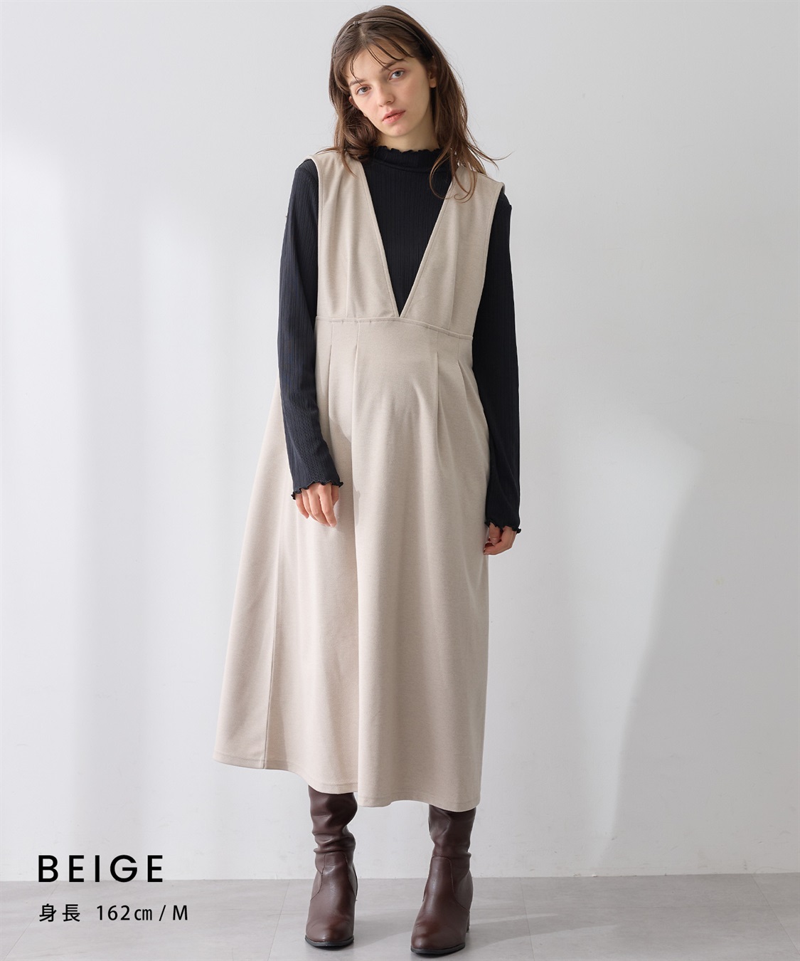 Rosemadame 【セットアイテム】Vネックワンピース×メロウフリルプチハイネックカットソー ジャンパースカートドレス アンサンブル(マタニティ/授乳服）授乳口付き 授乳楽々 妊婦服 産前・産後対応_sub_20