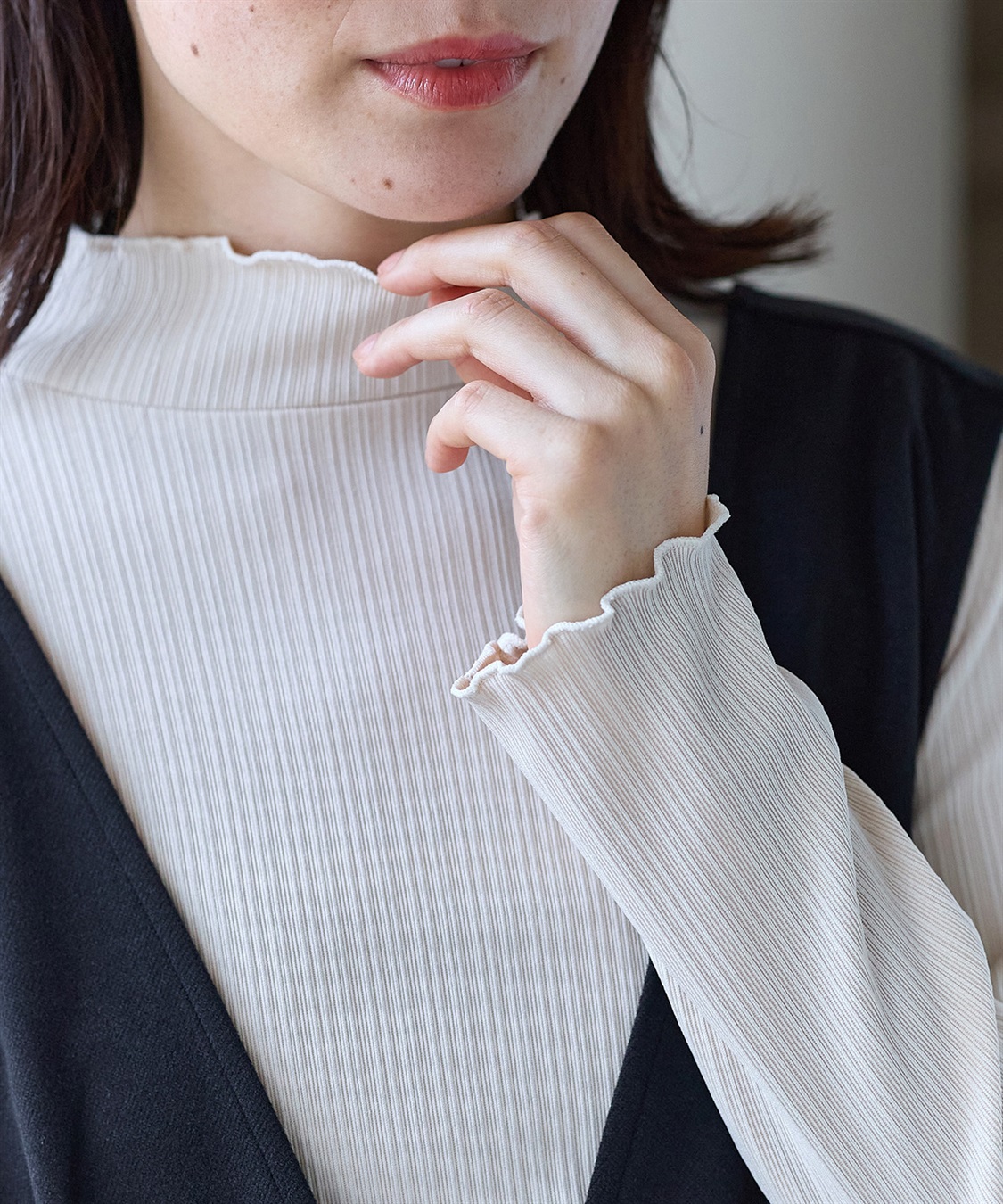 Rosemadame 【セットアイテム】Vネックワンピース×メロウフリルプチハイネックカットソー ジャンパースカートドレス アンサンブル(マタニティ/授乳服）授乳口付き 授乳楽々 妊婦服 産前・産後対応_sub_22