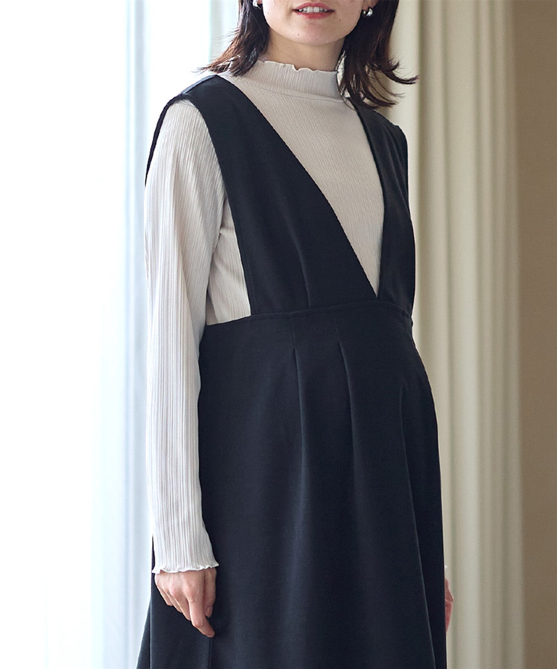 Rosemadame 【セットアイテム】Vネックワンピース×メロウフリルプチハイネックカットソー ジャンパースカートドレス アンサンブル(マタニティ/授乳服）授乳口付き 授乳楽々 妊婦服 産前・産後対応_sub_23