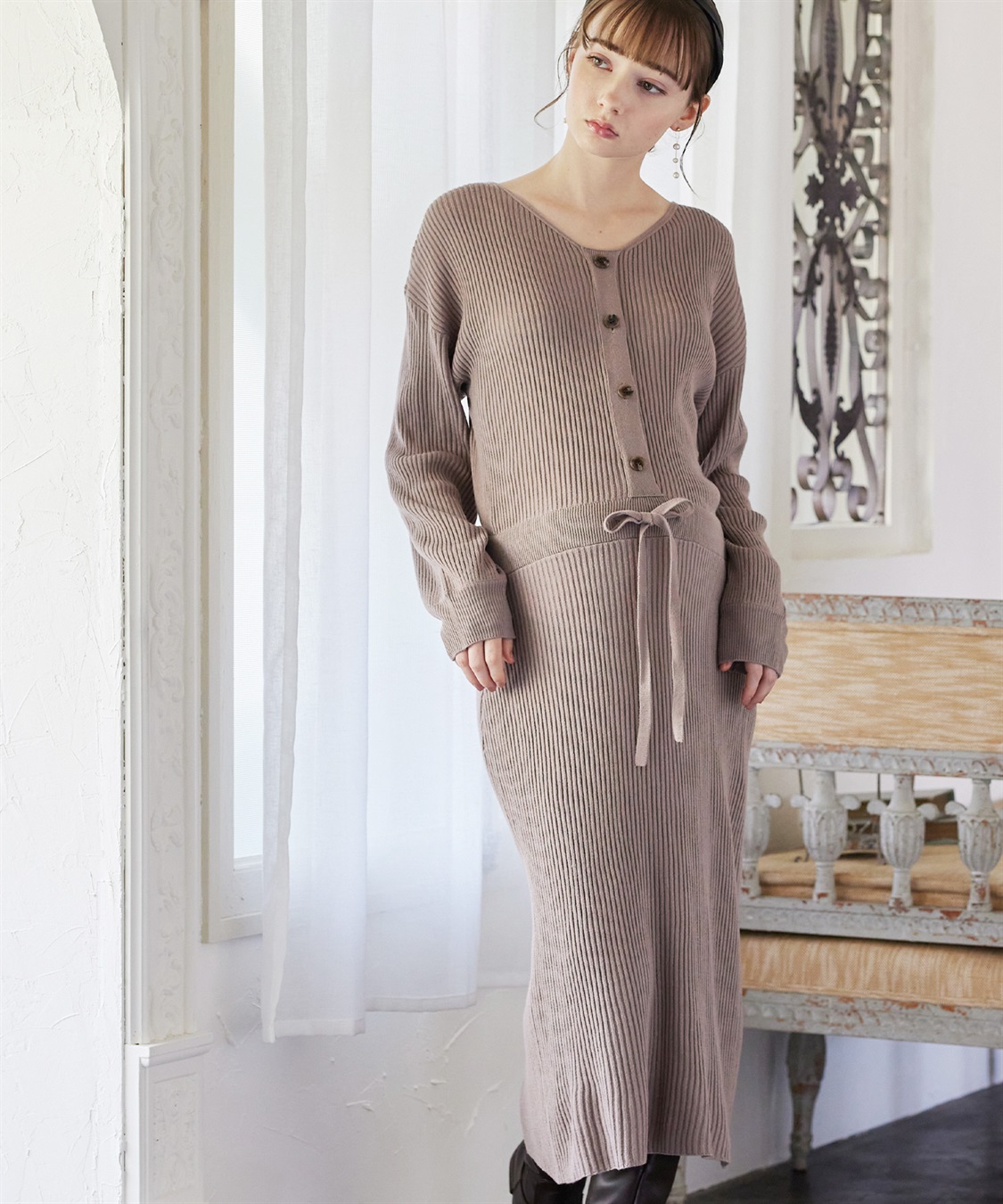 Rosemadame フロントボタンリブニットフレアワンピース(マタニティ&授乳服）授乳口付き 授乳楽々 妊婦服 産前・産後対応_sub_2