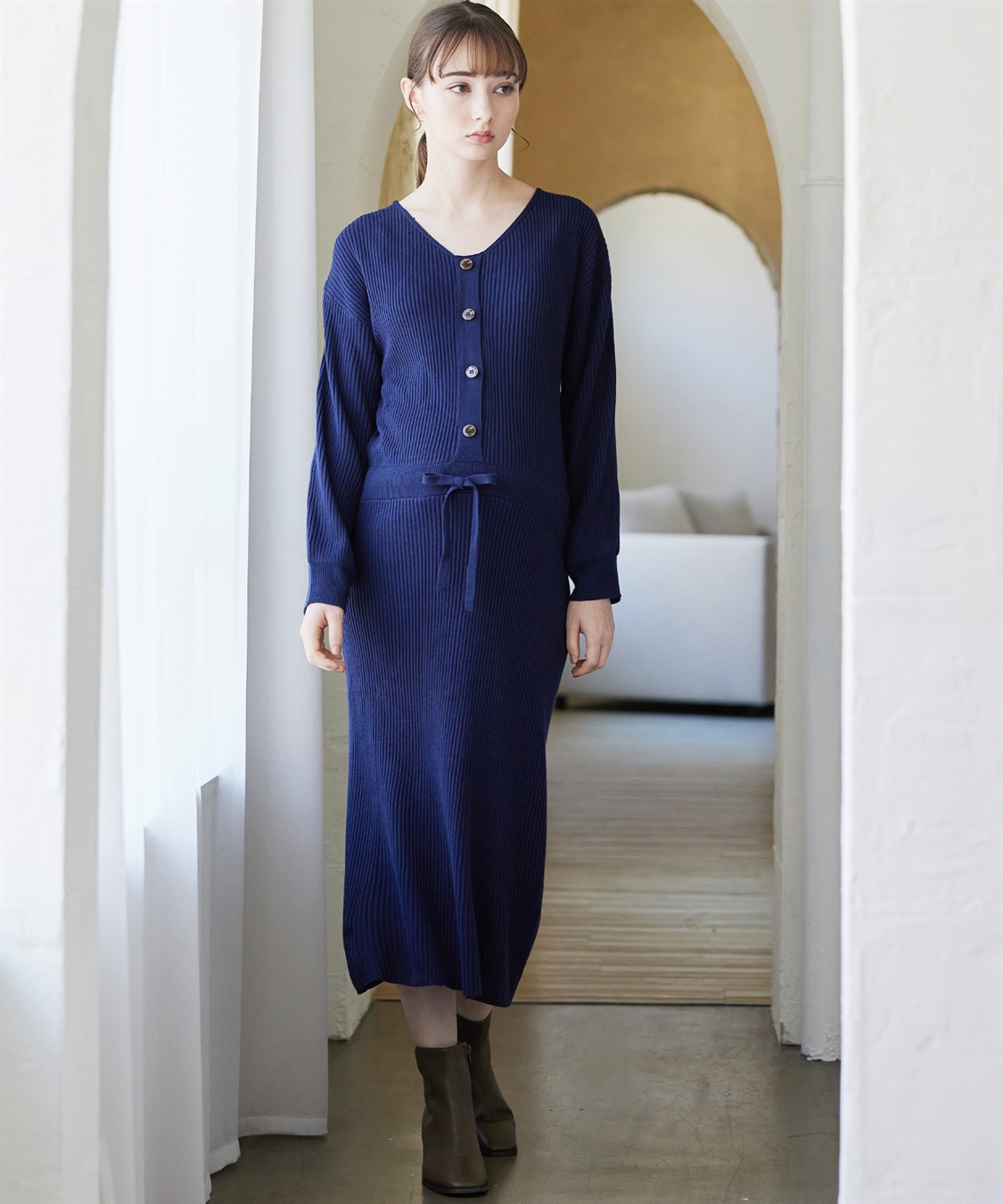 Rosemadame フロントボタンリブニットフレアワンピース(マタニティ&授乳服）授乳口付き 授乳楽々 妊婦服 産前・産後対応_sub_3