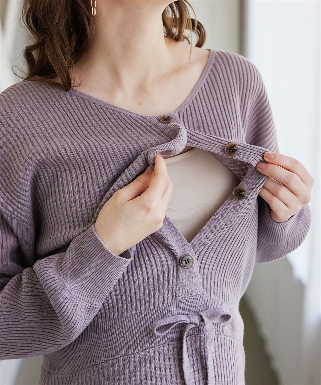 Rosemadame フロントボタンリブニットフレアワンピース(マタニティ&授乳服）授乳口付き 授乳楽々 妊婦服 産前・産後対応_sub_14