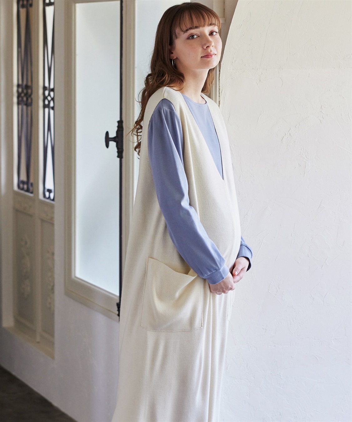 Rosemadame 【セットアイテム】Vネックニットジャンスカ×スムースカットソー アンサンブルワンピース(マタニティ&授乳服）授乳口付き 授乳楽々 妊婦服 産前・産後対応_sub_3