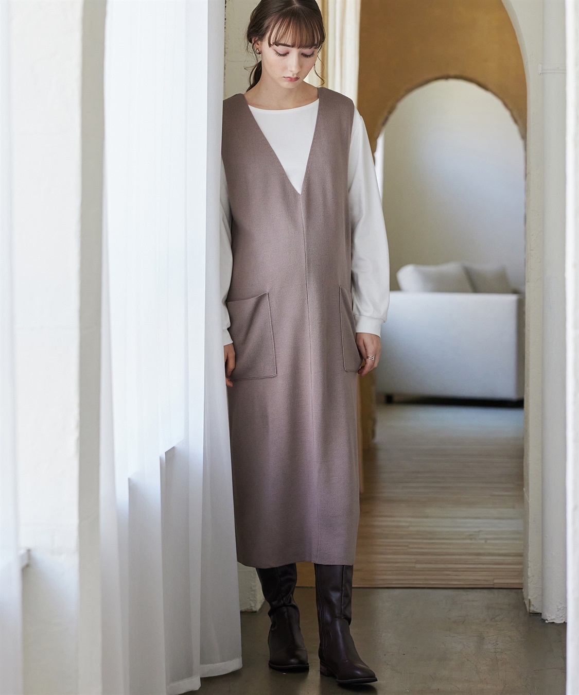 Rosemadame 【セットアイテム】Vネックニットジャンスカ×スムースカットソー アンサンブルワンピース(マタニティ&授乳服）授乳口付き 授乳楽々 妊婦服 産前・産後対応_sub_8