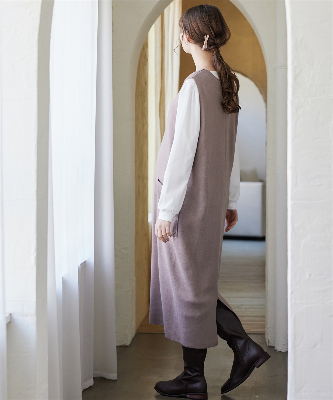 Rosemadame 【セットアイテム】Vネックニットジャンスカ×スムースカットソー アンサンブルワンピース(マタニティ&授乳服）授乳口付き 授乳楽々 妊婦服 産前・産後対応_sub_10