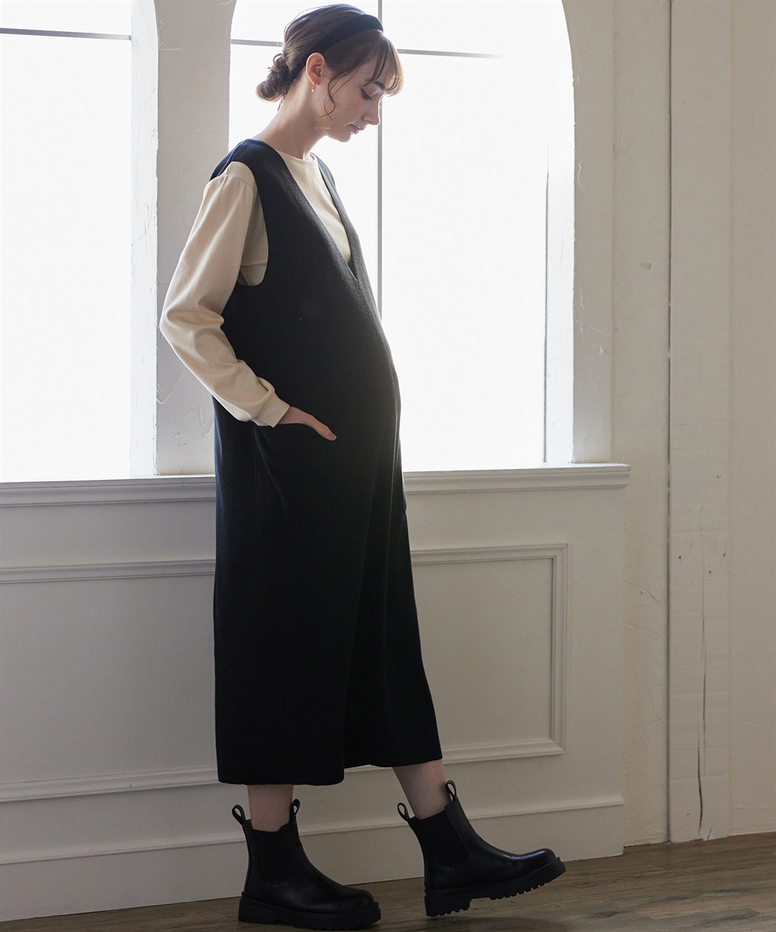 Rosemadame 【セットアイテム】Vネックニットジャンスカ×スムースカットソー アンサンブルワンピース(マタニティ&授乳服）授乳口付き 授乳楽々 妊婦服 産前・産後対応_sub_12