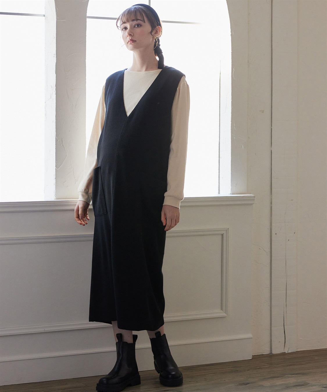 Rosemadame 【セットアイテム】Vネックニットジャンスカ×スムースカットソー アンサンブルワンピース(マタニティ&授乳服）授乳口付き 授乳楽々 妊婦服 産前・産後対応_sub_13