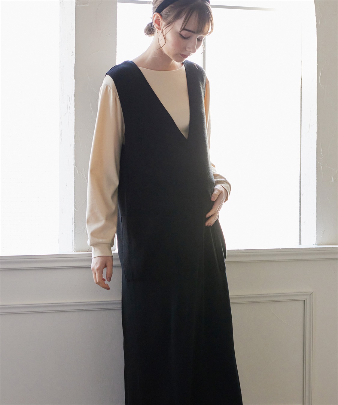 Rosemadame 【セットアイテム】Vネックニットジャンスカ×スムースカットソー アンサンブルワンピース(マタニティ&授乳服）授乳口付き 授乳楽々 妊婦服 産前・産後対応_sub_14