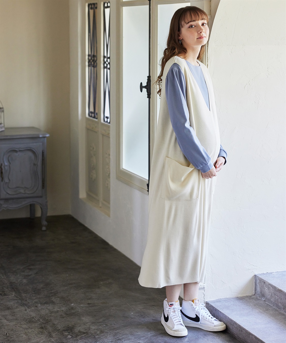 Rosemadame 【セットアイテム】Vネックニットジャンスカ×スムースカットソー アンサンブルワンピース(マタニティ&授乳服）授乳口付き 授乳楽々 妊婦服 産前・産後対応_sub_19