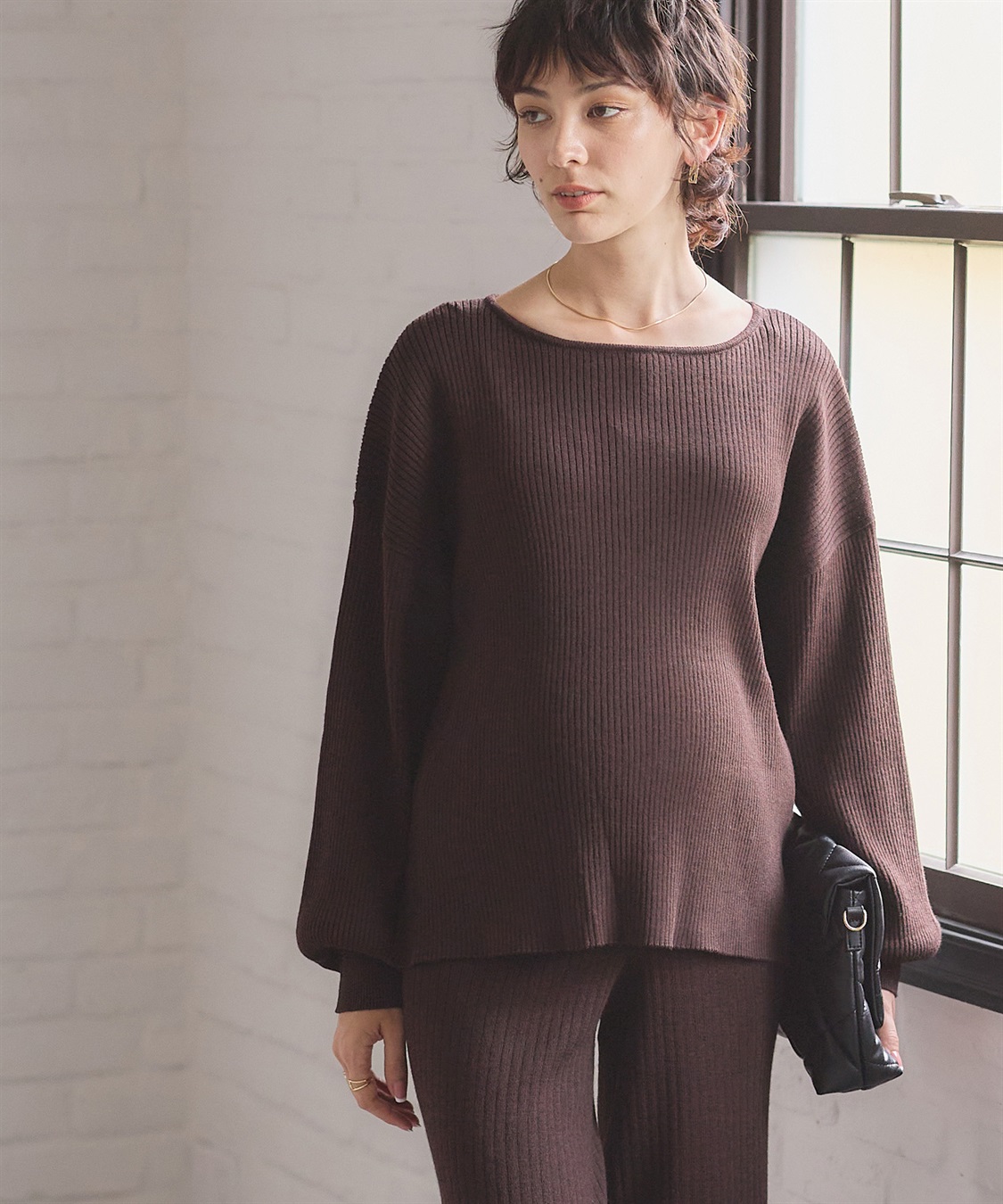 Rosemadame ボリュームスリーブリブニットプルオーバー（マタニティ/授乳服)授乳楽々 妊婦服 産前・産後対応_sub_1